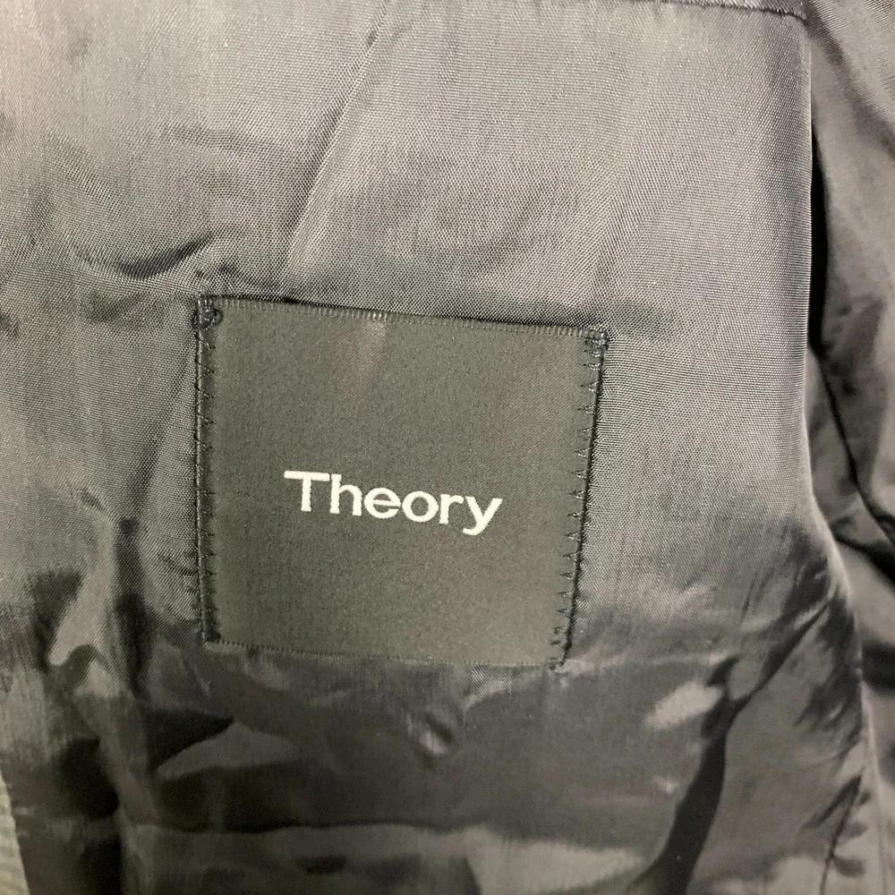 Theory Chambers Blazer 40L Gray Gingham Slim‎ Tailored Wool Sport Coat Jacket